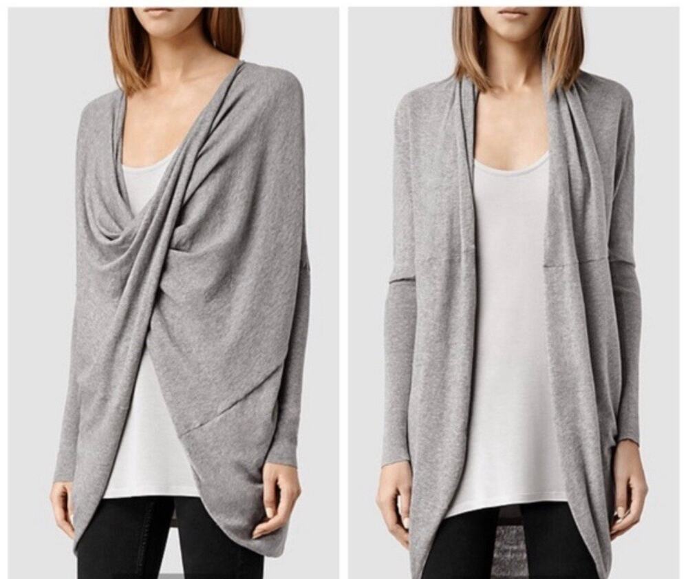 Allsaints Itat Shrug Cardigan Cotton Gray Size S Convertible
